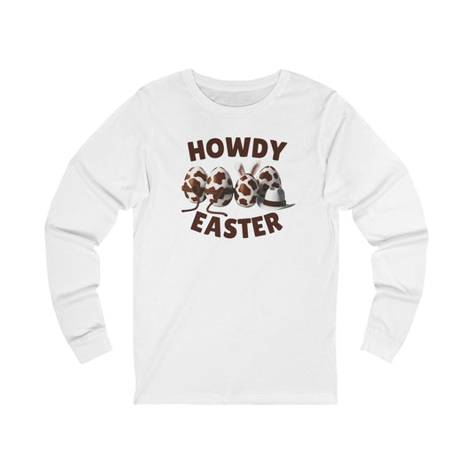 Western Easter shirt, Howdy Easter tee, country Easter outfit, rodeo long sleeve shirt, Bella+Canvas Easter shirt, cowgirl holiday tee, rustic Easter graphic, soft cotton long sleeve, country spring fashion, cowboy bunny shirt, Western-themed Easter, cute rodeo apparel, Easter egg hunt shirt, country life clothing, Easter brunch outfit, ranch lifestyle tee, Southern style long sleeve, cowboy hat bunny shirt, funny Easter rodeo shirt, unisex holiday graphic tee