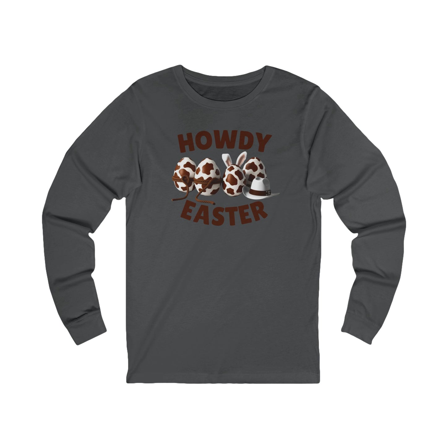 Western Easter long sleeve shirt, Howdy Easter tee, cowgirl Easter outfit, country rodeo festival shirt, rustic Easter gift, Bella+Canvas holiday long sleeve, cute Easter shirt for women, funny cowboy Easter shirt, soft cotton Easter graphic tee, stylish country Easter shirt
