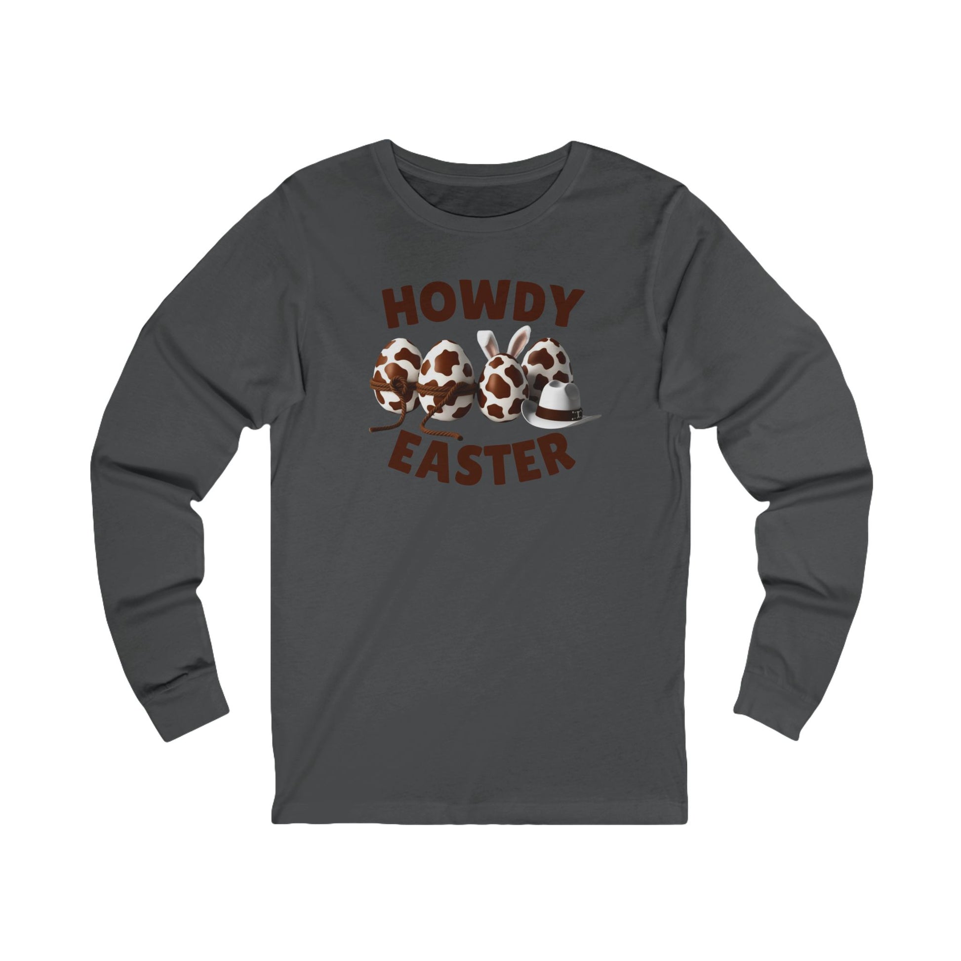 Western Easter long sleeve shirt, Howdy Easter tee, cowgirl Easter outfit, country rodeo festival shirt, rustic Easter gift, Bella+Canvas holiday long sleeve, cute Easter shirt for women, funny cowboy Easter shirt, soft cotton Easter graphic tee, stylish country Easter shirt
