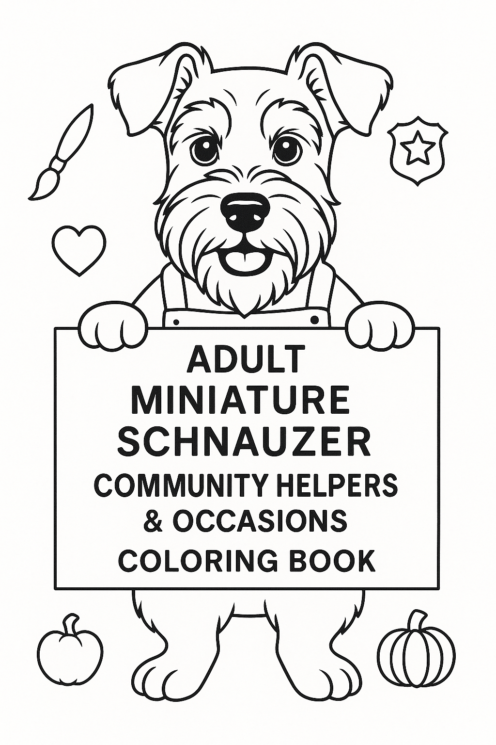 Miniature Schnauzer coloring book, schnauzer dog coloring pages, schnauzer fun facts, community helper dogs, holiday dog coloring book, dog lover gift, schnauzer art, kids coloring book schnauzer, adult coloring book dogs, schnauzer themed gift, bold outline coloring pages, schnauzer breed facts, schnauzer educational coloring books