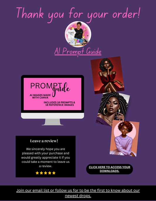"AI Prompt Guide with 18 AI art prompts and 18 high-resolution reference images. Etsy-compliant digital download for AI artists, Etsy sellers, and content creators. Instant download, PDF & PNG format."