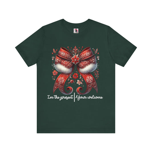 Festive Floral Bow Unisex Jersey Tee - Perfect for Holidays & Celebrations