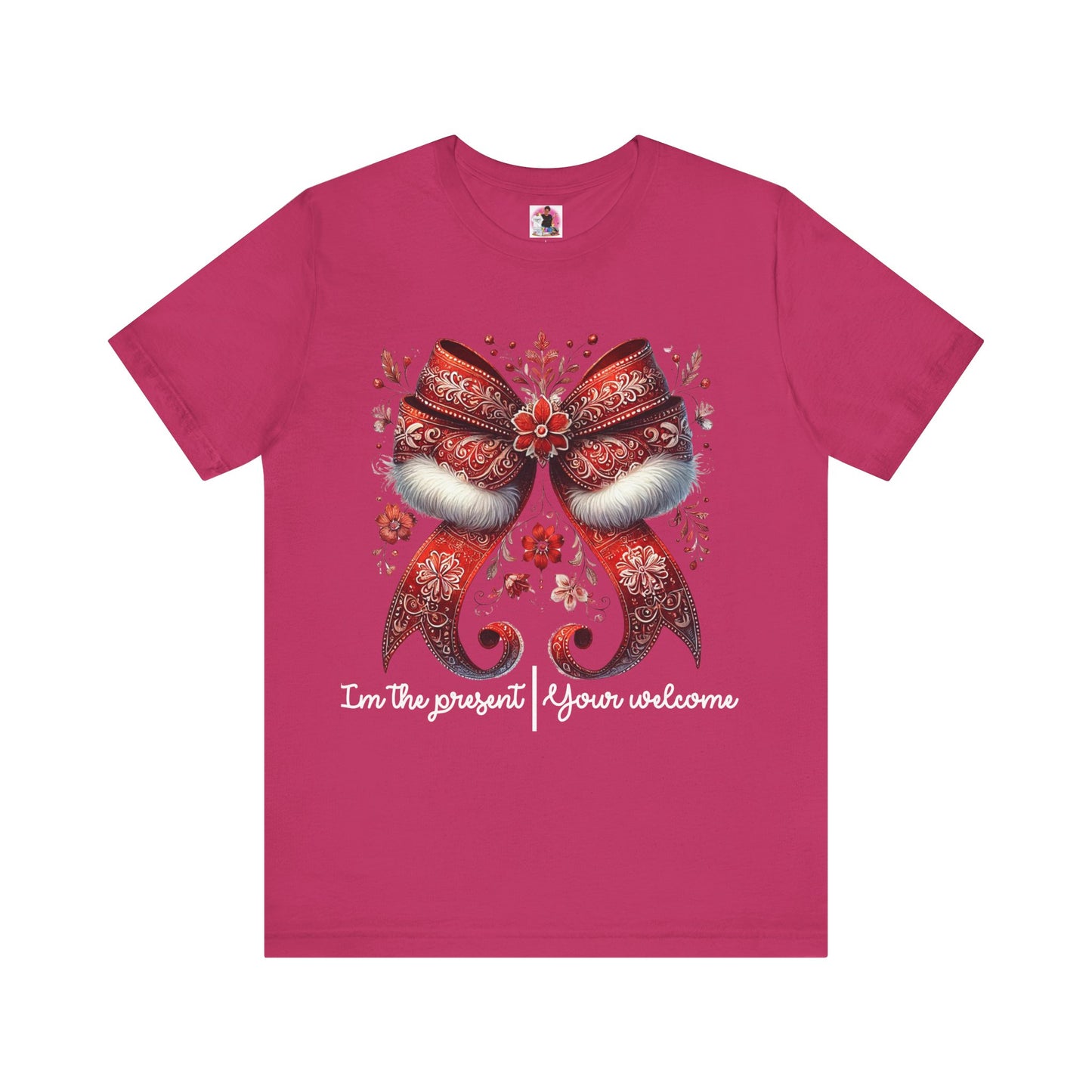 Festive Floral Bow Unisex Jersey Tee - Perfect for Holidays & Celebrations