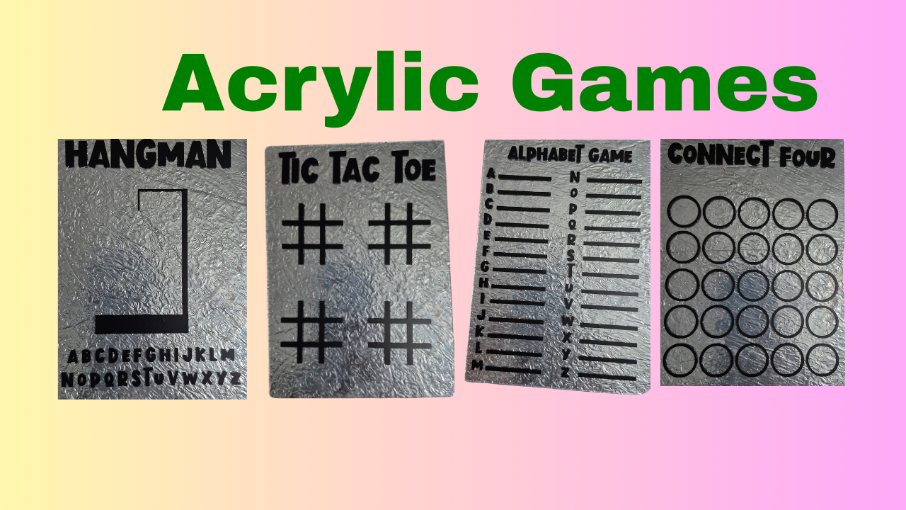 “Reusable Acrylic Travel Game Set for Kids – 5 Dry Erase Board Games with Markers, Cloth & Pouch – Educational Screen-Free Toy”