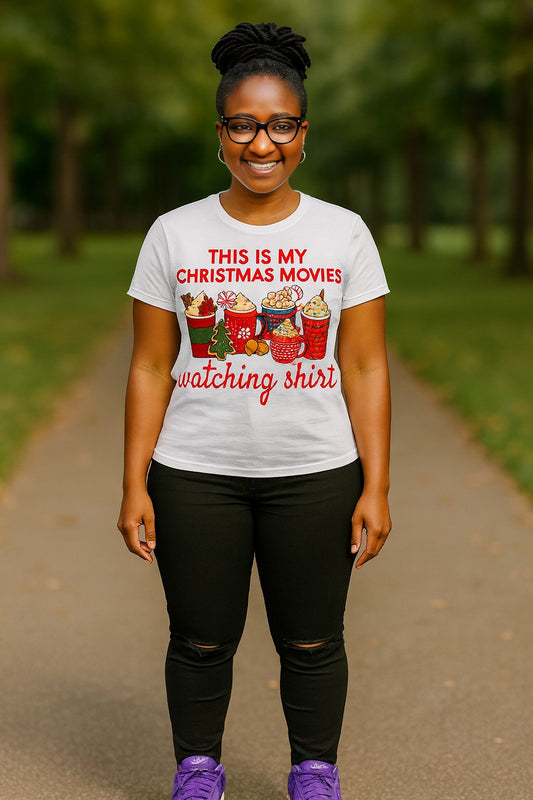 christmas movie tee, hot cocoa t shirt, hallmark fan shirt, xmas pj top tee, cozy holiday shirt, cute holiday tee, comfy winter shirt, festive movie tee, cocoa mug graphic, santa night shirt, merry xmas shirt, peppermint shirt, red holiday shirt, womens xmas tee, movie night shirt, holiday tee gift, unisex xmas shirt