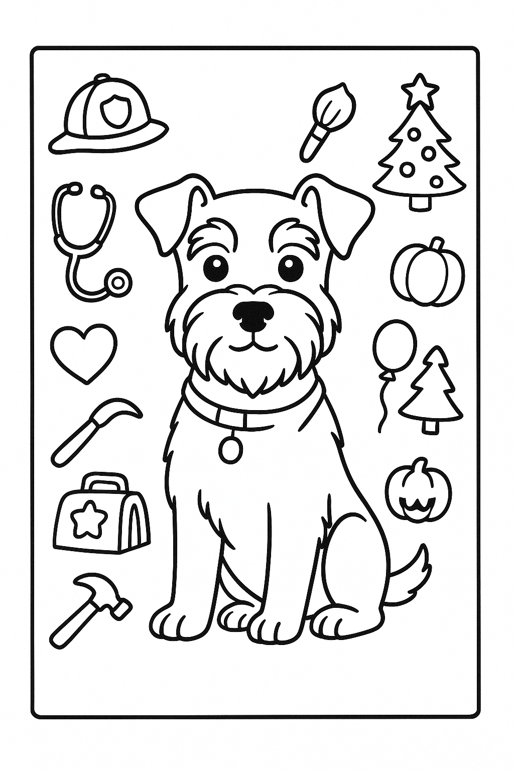 Miniature Schnauzer coloring book, schnauzer dog coloring pages, schnauzer fun facts, community helper dogs, holiday dog coloring book, dog lover gift, schnauzer art, kids coloring book schnauzer, adult coloring book dogs, schnauzer themed gift, bold outline coloring pages, schnauzer breed facts, schnauzers educational coloring book